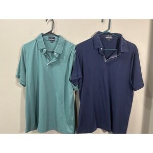 Baobab Mens Pima Cotton Short Sleeve Polo Shirt (2) Navy Blue Green Zip Up Sz Lg